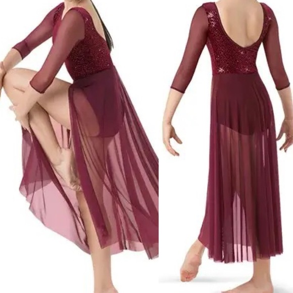 WEISSMAN Balera Dance Costume velvet red burgundy maxi Sequin - Main Image